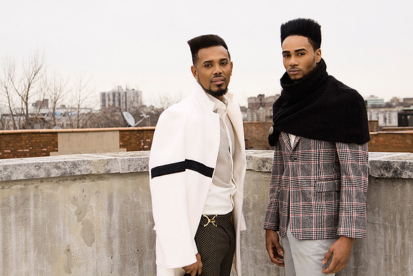 Fashion photography of black men in designer suits on rooftop in New York
