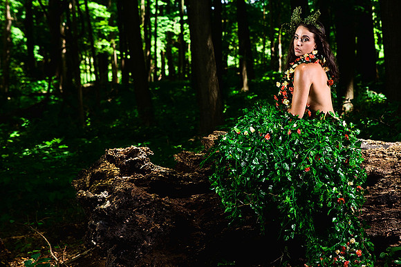 Art fashion with clothing made of flowers